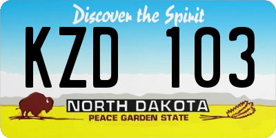 ND license plate KZD103
