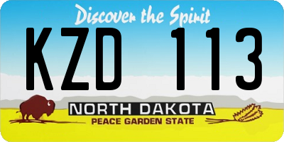 ND license plate KZD113