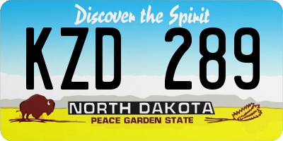 ND license plate KZD289