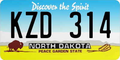 ND license plate KZD314