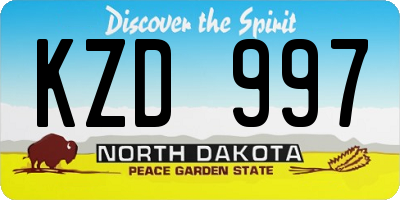 ND license plate KZD997