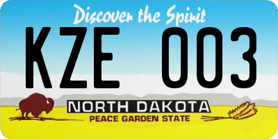 ND license plate KZE003