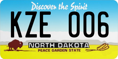 ND license plate KZE006