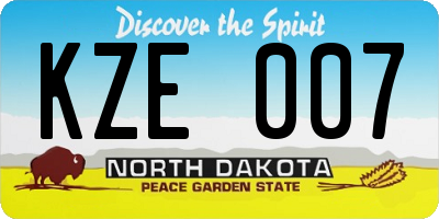 ND license plate KZE007