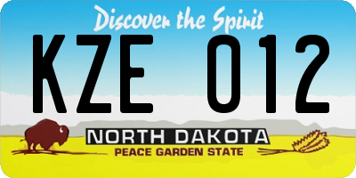 ND license plate KZE012