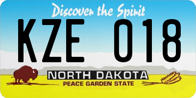 ND license plate KZE018