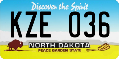ND license plate KZE036