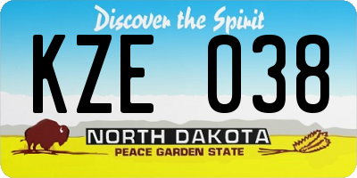 ND license plate KZE038