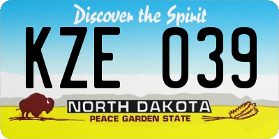 ND license plate KZE039