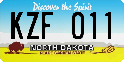 ND license plate KZF011