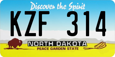 ND license plate KZF314