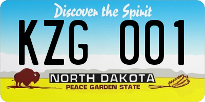 ND license plate KZG001