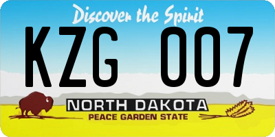 ND license plate KZG007