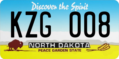 ND license plate KZG008