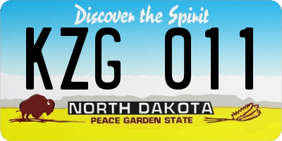 ND license plate KZG011