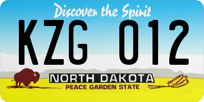 ND license plate KZG012