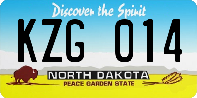 ND license plate KZG014