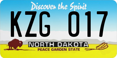 ND license plate KZG017