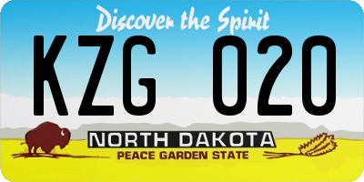 ND license plate KZG020
