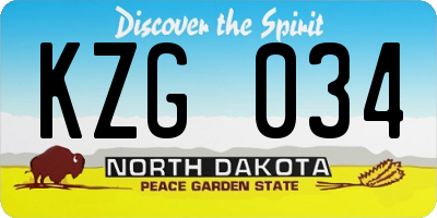 ND license plate KZG034