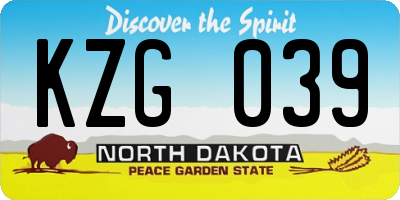 ND license plate KZG039