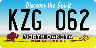ND license plate KZG062