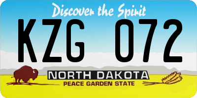 ND license plate KZG072