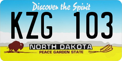 ND license plate KZG103
