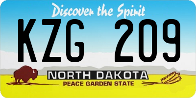 ND license plate KZG209