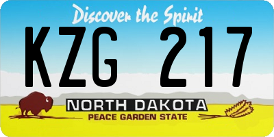 ND license plate KZG217