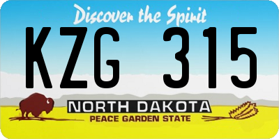 ND license plate KZG315
