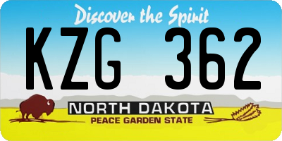 ND license plate KZG362