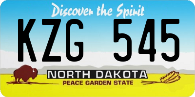 ND license plate KZG545