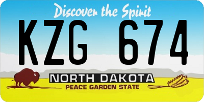 ND license plate KZG674