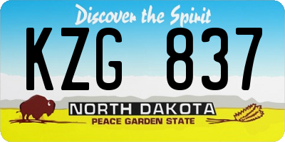 ND license plate KZG837