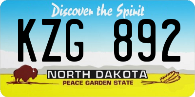 ND license plate KZG892