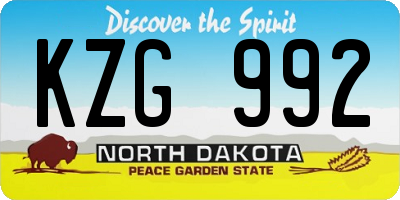 ND license plate KZG992