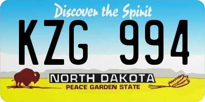 ND license plate KZG994