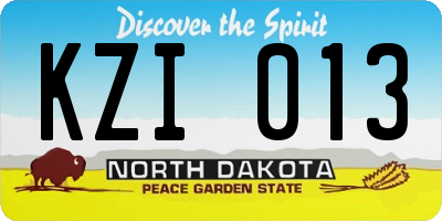 ND license plate KZI013