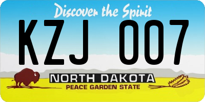 ND license plate KZJ007