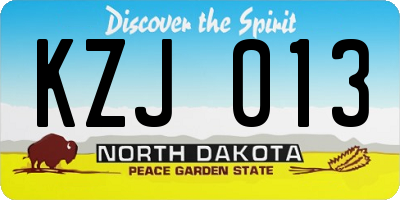ND license plate KZJ013