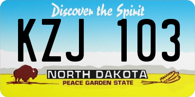 ND license plate KZJ103