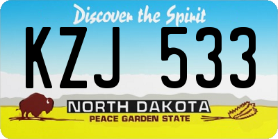 ND license plate KZJ533