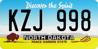 ND license plate KZJ998