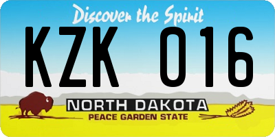 ND license plate KZK016