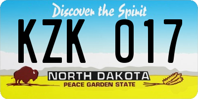 ND license plate KZK017