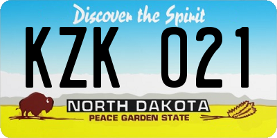 ND license plate KZK021