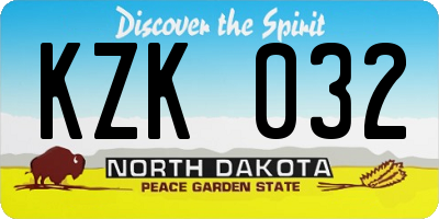 ND license plate KZK032