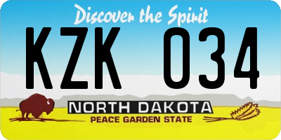 ND license plate KZK034