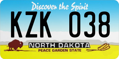 ND license plate KZK038